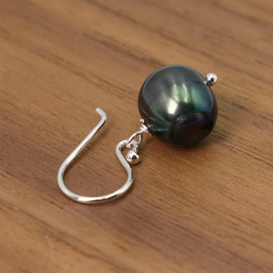 Freshwater Cultured Pearl Dangle Drop Earring, Iridescent Dark Green Black, 8mm, Fish Hook Backing, 0.86 Inch