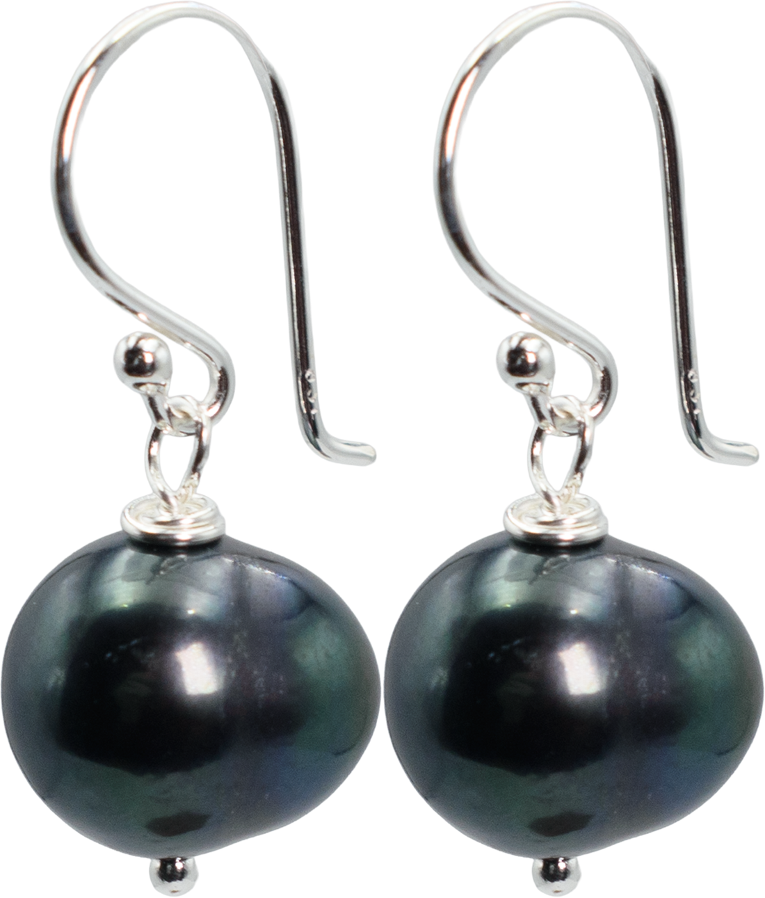 Freshwater Cultured Pearl Dangle Drop Earring, Iridescent Dark Green Black, 8mm, Fish Hook Backing, 0.86 Inch