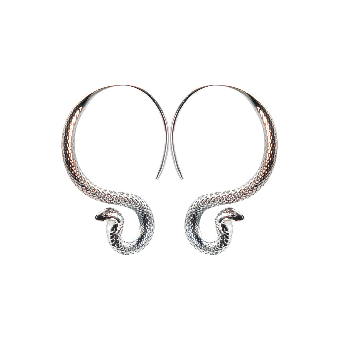 Snake Serpent Hoop Earrings, 925 Sterling Silver, Hanging Cobra Design, 1 Inch, Goth Punk Style