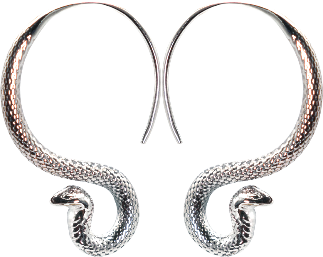 Snake Serpent Hoop Earrings, 925 Sterling Silver, Hanging Cobra Design, 1 Inch, Goth Punk Style