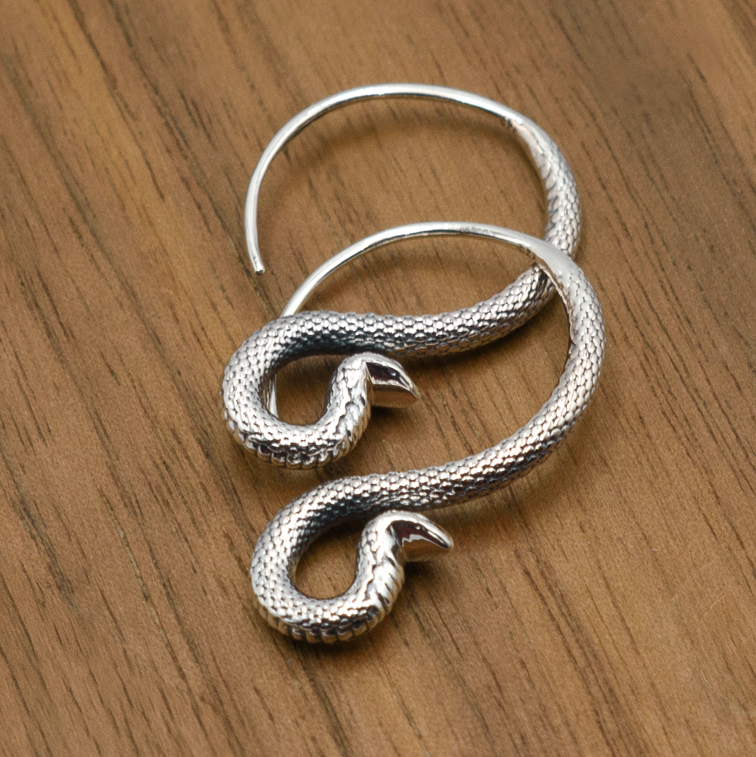 Snake Serpent Hoop Earrings, 925 Sterling Silver, Hanging Cobra Design, 1 Inch, Goth Punk Style