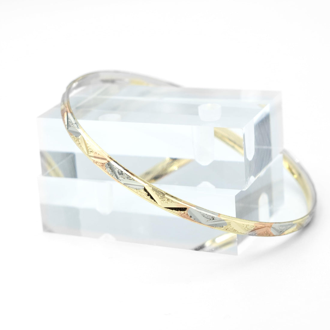 Pure Ziva Tribal Arrow Tri-Tone Rose Gold, Yellow Golden, & Silver Tone Bangle Cuff Bracelet, Gold Filled, 2.5" Inch Diameter