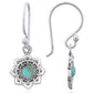 Mandala Flower Floral Sterling Silver Filigree Vintage Dangle Earrings, 22mm, Turquoise Stone, Bali Balinese Style Design