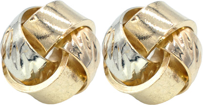Pure Ziva 14mm Two Tone Yellow Gold and Silver Bow Knot Chunky Stud Earrings for Women, Stainless Steel