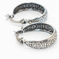 Boho Bohemian Oxidized Antique Vintage Hoop Earrings, Tribal Floral Engravings, 925 Sterling Silver, Hinge with Notched Post