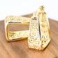 Unique Triangle Trapezoid Shape 1 Inch Greek Key Hollow Cut Out Yellow Gold Plated Hoop Earrings