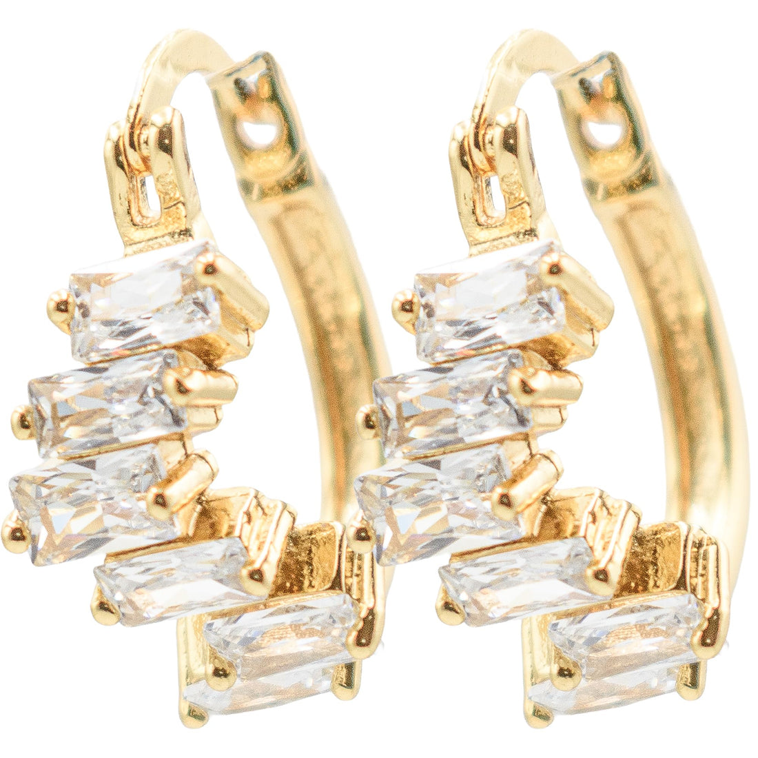 0.82" Inch Beautiful Baguette Style Asymmetrical Cubic Zirconia CZ Huggie Hoop Earrings, 18k Gold Filled Plated (White)