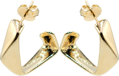 1 Inch Modern Square Geometric Abstract Sculpture Half Hoop Earrings for Women, Gold Filled, Push Back Closures