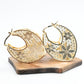 1.75" Inch Oval Flower Floral Lace Hollow Chunky Yellow Gold Filled Chunky Hoop Earrings, Hinge Post