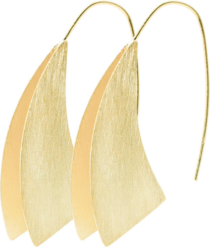 Modern Art Triangle Sculptural Freeform Dangle Drop Statement Earrings, Matte 18k Yellow Gold Plated 925 Sterling Silver, 1.75" Inch Length, Fish Hooks