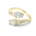 Adjustable Bypass Mixed Cut CZ Engagement Ring, Yellow Gold Filled Metal, Round & Pear Shaped Cubic Zirconia