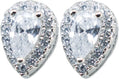 Teardrop Halo Bridal Style Cubic Zirconia CZ Stud Earrings, 925 Sterling Silver