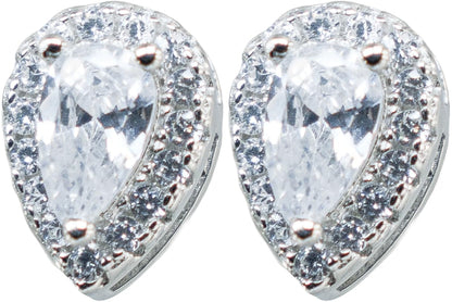 Teardrop Halo Bridal Style Cubic Zirconia CZ Stud Earrings, 925 Sterling Silver