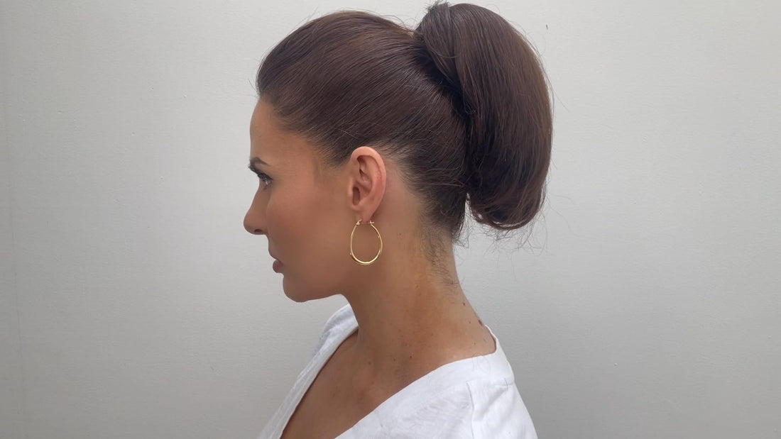 Gold Tone Hoop Earrings for Women, 18k Yellow Gold Filled (1.5" Oval Hoops)