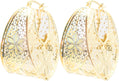 1.75" Inch Oval Flower Floral Lace Hollow Chunky Yellow Gold Filled Chunky Hoop Earrings, Hinge Post