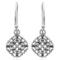 Vintage Filigree Boho Bohemian Floral Flower Dangle Drop Earrings, 925 Sterling Silver, 0.90" Inch