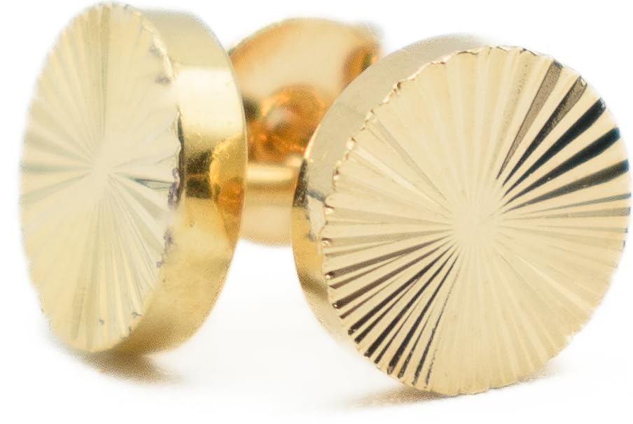 7mm Round Diamond Cut Texture Sunburst Stud Earrings for Women, 18k Yellow Gold Filled Plated, Nickel Free