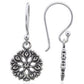 Boho Vintage Antique Oxidized Flower Floral Filigree Dangle Drop Earrings, Fish Hook Backings, 925 Sterling Silver, 22mm