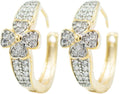 0.70" Inch Shamrock Flower Christian Cross Hoop Earring for Women, Micropave Cubic Zirconia CZ Accents, 18k Yellow Gold Filled Plated, Snap Back Closures