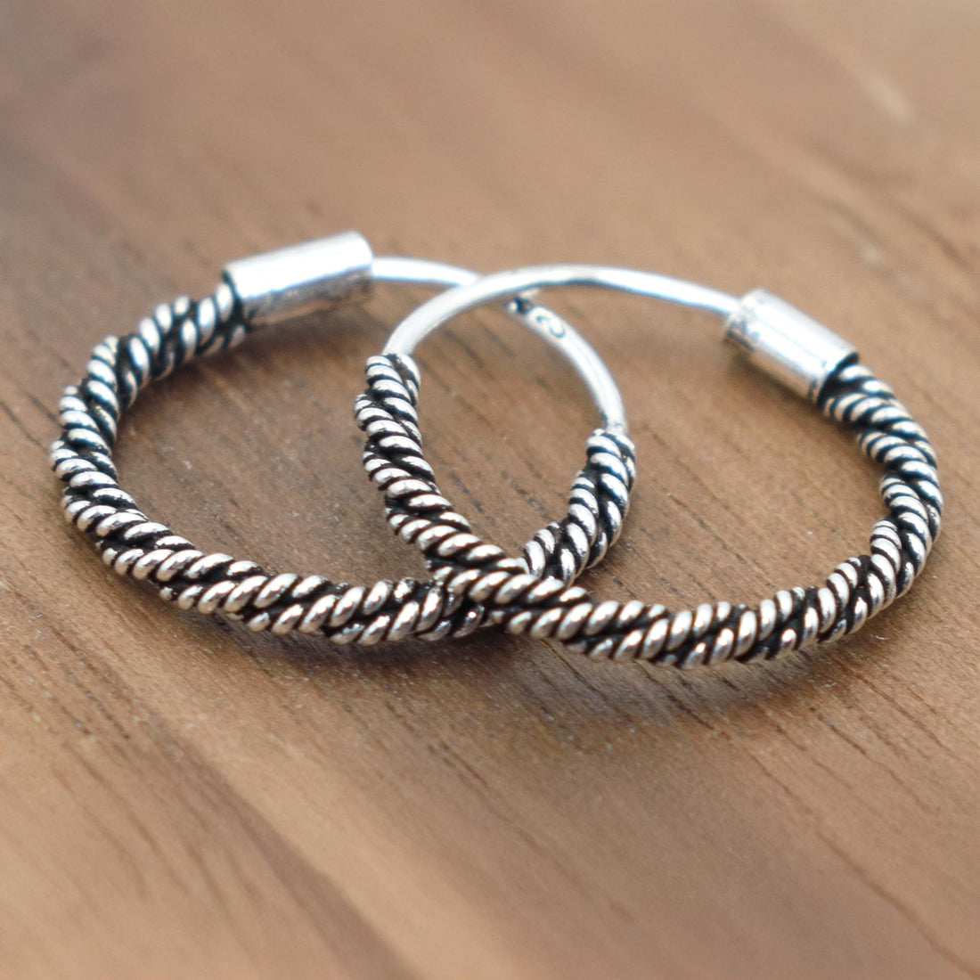 925 Sterling Silver Oxidized Vintage Layered Hoop Earrings, 13mm, Antique Style