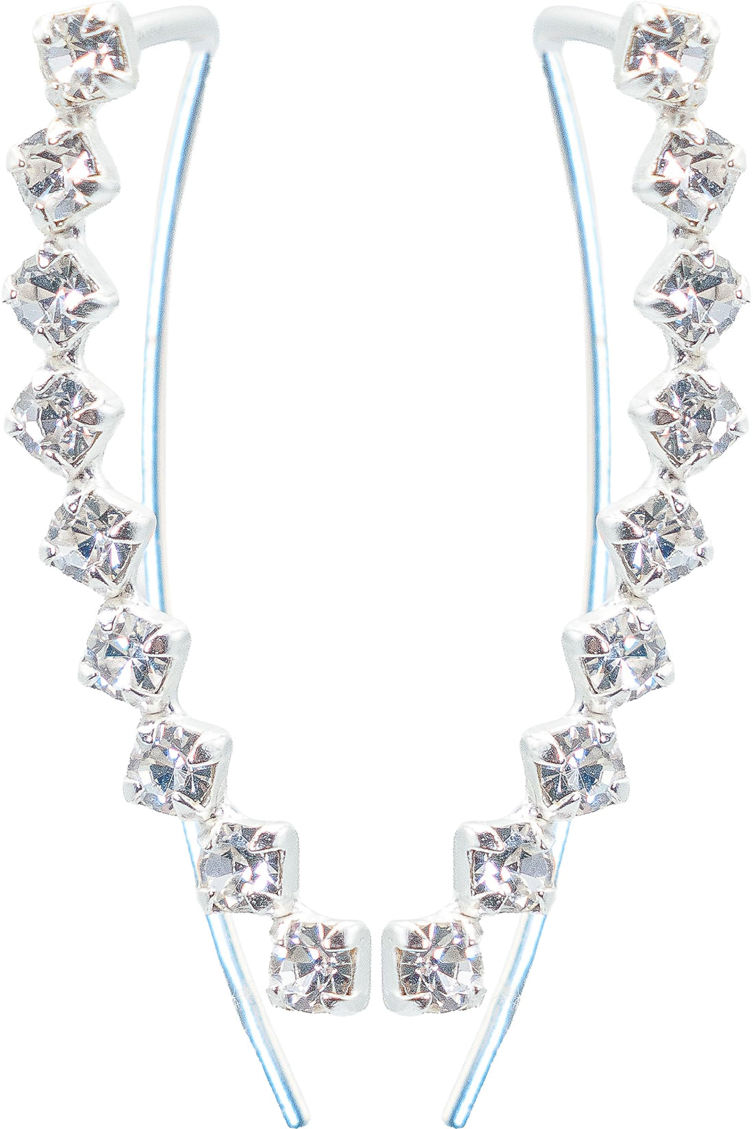 0.80 Inch Crystal Ear Crawler Cuff Earrings Hypoallergenic Stud Ear Climber Jackets, 925 Sterling Silver