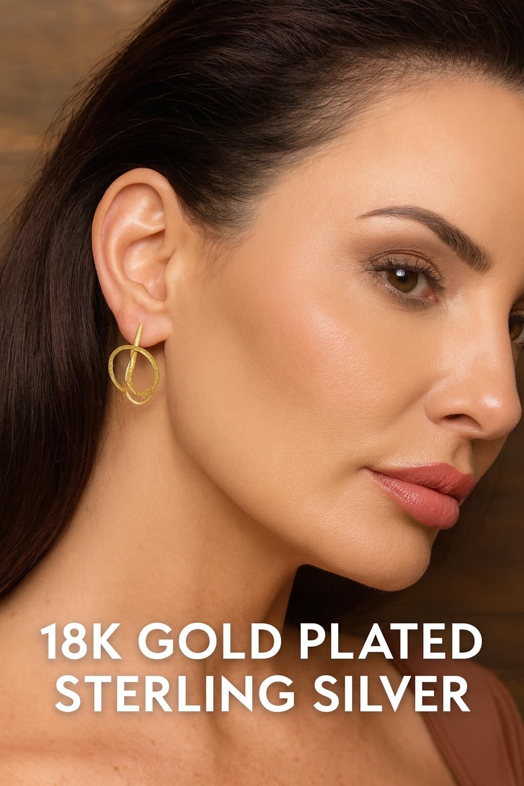 Abstract Modern Art Scultpural Knot Statement Stud Earrings, 18k Yellow Gold Plated 925 Sterling Silver, Push Backings, 0.94" Inch