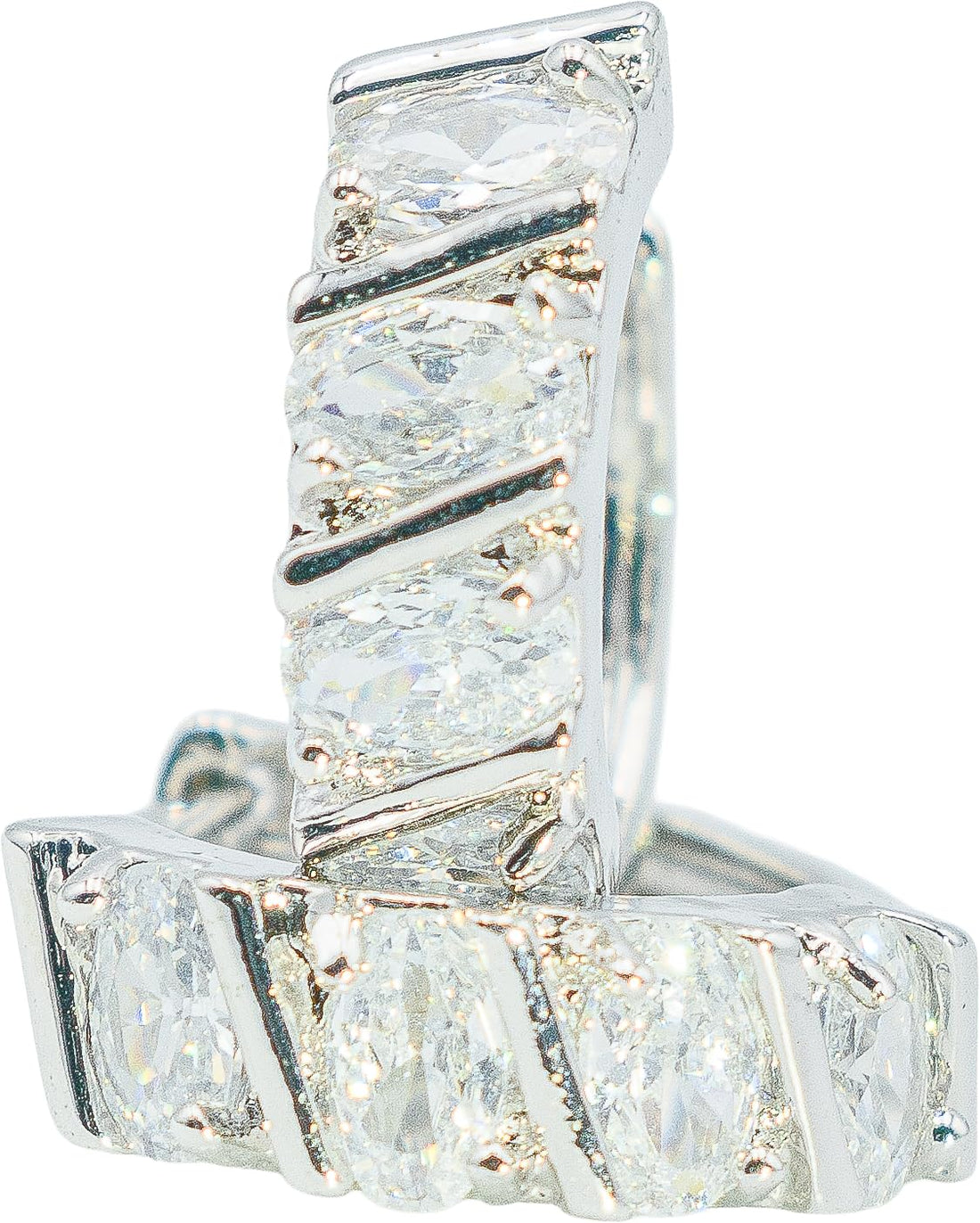 0.7" Inch Oval Channel Set White Crystal Cubic Zirconia CZ Huggie Hoop Earrings for Women, Bright Silver Rhodium Plating