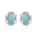 Pure Ziva Sterling Silver Turquoise Oval Stud Earrings, Vintage Filigree Design, 0.35 Inch
