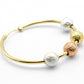 1.30 Three Tri-Tone Rose Gold, Yellow Gold, & Silver Bead Ball Hoop Earrings, 925 Sterling Silver