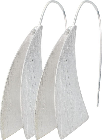 Modern Art Triangle Sculptural Freeform Dangle Drop Statement Earrings, Matte 925 Sterling Silver, 1.75" Inch Length, Fish Hooks