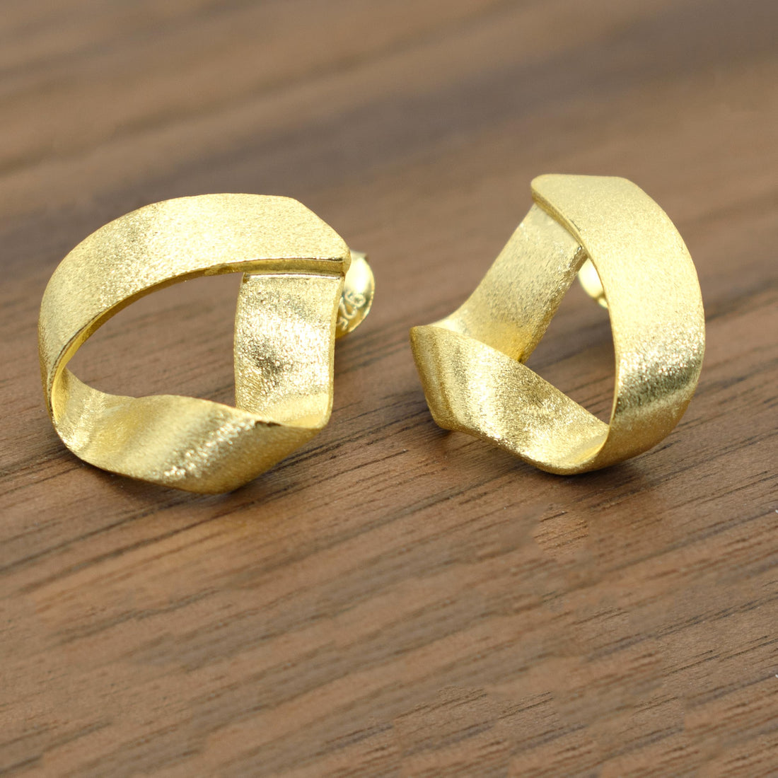 Sculpted Ribbon Triangular Matte Stud Earrings, 18K Gold Plated 925 Sterling Silver, Push Backs, 0.57 Inch