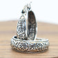 Boho Bohemian Oxidized Antique Vintage Hoop Earrings, Tribal Floral Engravings, 925 Sterling Silver, Hinge with Notched Post
